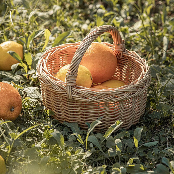 Small Kitchen Storage Baskets, Picnic Storage Basket with Handle, Hand-woven Wicker Storage Basket, Natural Fruit Basket, Willow Weaving Baskets for Vegetable-Art Painting Canvas