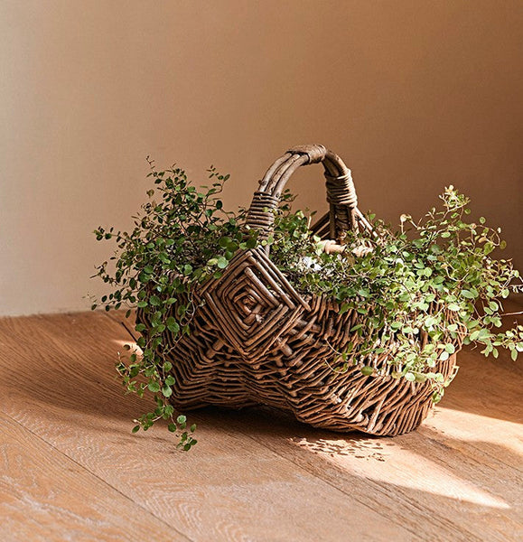 Large Picnic Food Basket with Handle, Natural Hand-woven Wicker Storage Basket, Natural Fruit Baskets, Kitchen Storage Baskets, Willow Weaving Baskets with Handle-Art Painting Canvas
