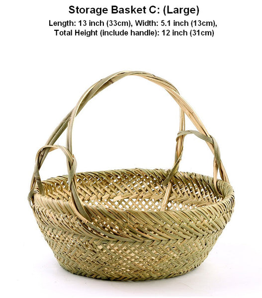 Natural Hand-woven Bamboo Basket, Large Picnic Food Basket with Handle, Lovely Bamboo Baskets for Vegetable, Natural Fruit Basket Kitchen Storage Baskets-Art Painting Canvas