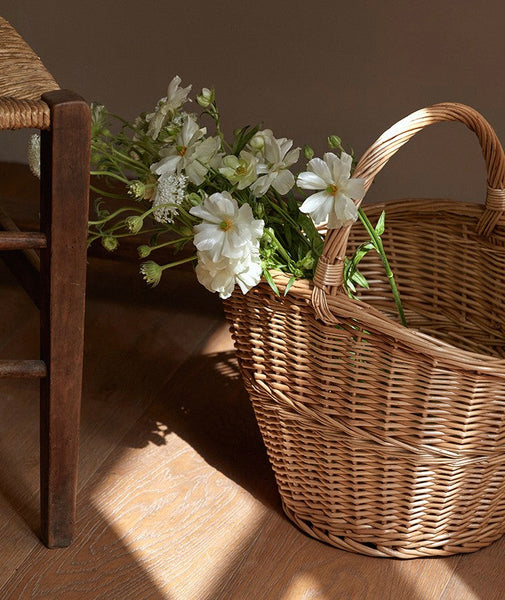 Willow Weaving Baskets with Handle, Large Picnic Food Basket with Handle, Natural Hand-woven Wicker Storage Basket, Natural Fruit Baskets, Kitchen Storage Baskets-Art Painting Canvas