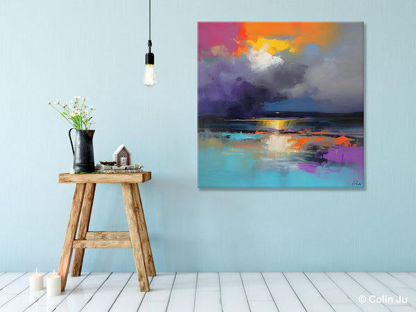 Contemporary Oil Painting on Canvas, Heavy Texture Canvas Art, Original Landscape Canvas Art, Oversized Landscape Wall Art Paintings-Art Painting Canvas