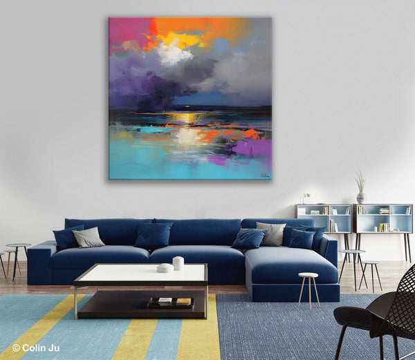 Contemporary Oil Painting on Canvas, Heavy Texture Canvas Art, Original Landscape Canvas Art, Oversized Landscape Wall Art Paintings-Art Painting Canvas