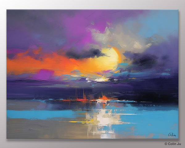 Abstract Landscape Painting, Sunset Painting, Large Landscape Painting for Living Room, Bedroom Wall Art Ideas, Modern Paintings for Dining Room-Art Painting Canvas