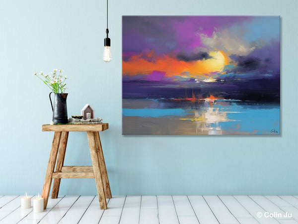 Abstract Landscape Painting, Sunset Painting, Large Landscape Painting for Living Room, Bedroom Wall Art Ideas, Modern Paintings for Dining Room-Art Painting Canvas