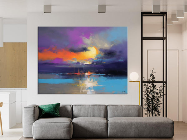 Abstract Landscape Painting, Sunset Painting, Large Landscape Painting for Living Room, Bedroom Wall Art Ideas, Modern Paintings for Dining Room-Art Painting Canvas