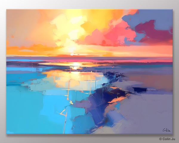 Sunrise Painting, Original Landscape Painting, Large Landscape Painting for Living Room, Bedroom Wall Art Ideas, Modern Paintings for Dining Room-Art Painting Canvas