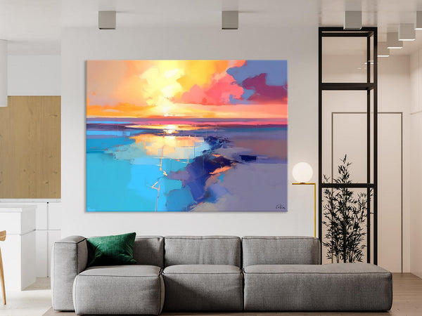 Sunrise Painting, Original Landscape Painting, Large Landscape Painting for Living Room, Bedroom Wall Art Ideas, Modern Paintings for Dining Room-Art Painting Canvas