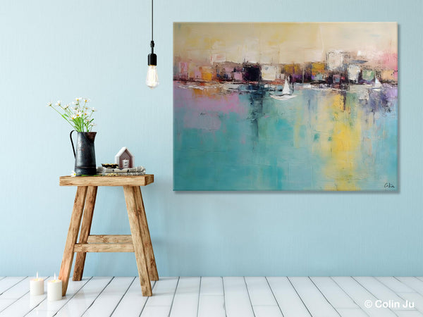 Contemporary Abstract Art for Dining Room, Sail Boat Abstract Paintings, Living Room Canvas Art Ideas, Large Landscape Painting, Simple Modern Art-Art Painting Canvas