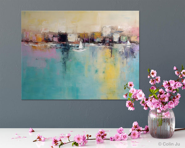 Contemporary Abstract Art for Dining Room, Sail Boat Abstract Paintings, Living Room Canvas Art Ideas, Large Landscape Painting, Simple Modern Art-Art Painting Canvas