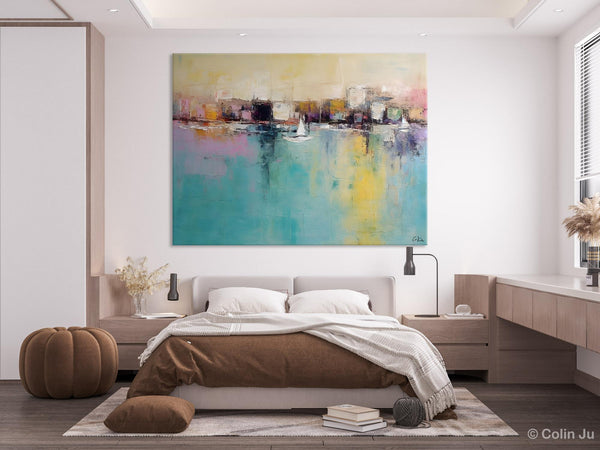 Contemporary Abstract Art for Dining Room, Sail Boat Abstract Paintings, Living Room Canvas Art Ideas, Large Landscape Painting, Simple Modern Art-Art Painting Canvas