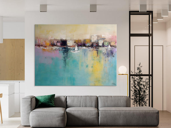 Contemporary Abstract Art for Dining Room, Sail Boat Abstract Paintings, Living Room Canvas Art Ideas, Large Landscape Painting, Simple Modern Art-Art Painting Canvas