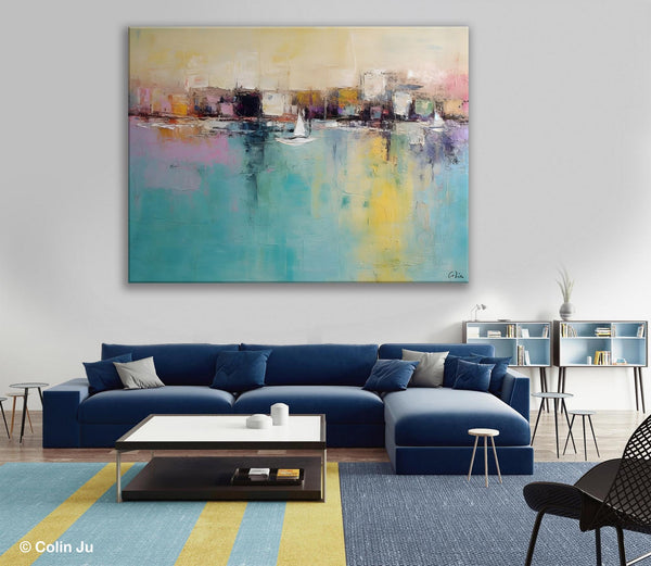 Contemporary Abstract Art for Dining Room, Sail Boat Abstract Paintings, Living Room Canvas Art Ideas, Large Landscape Painting, Simple Modern Art-Art Painting Canvas