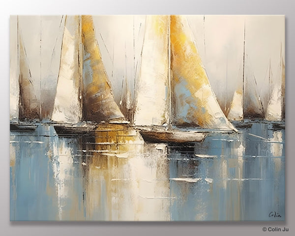 Large Paintings for Dining Room, Sail Boat Canvas Painting, Living Room Canvas Painting, Original Canvas Wall Art Paintings-Art Painting Canvas