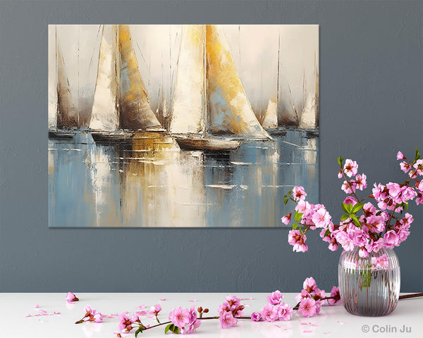 Large Paintings for Dining Room, Sail Boat Canvas Painting, Living Room Canvas Painting, Original Canvas Wall Art Paintings-Art Painting Canvas