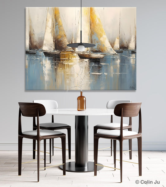 Large Paintings for Dining Room, Sail Boat Canvas Painting, Living Room Canvas Painting, Original Canvas Wall Art Paintings-Art Painting Canvas
