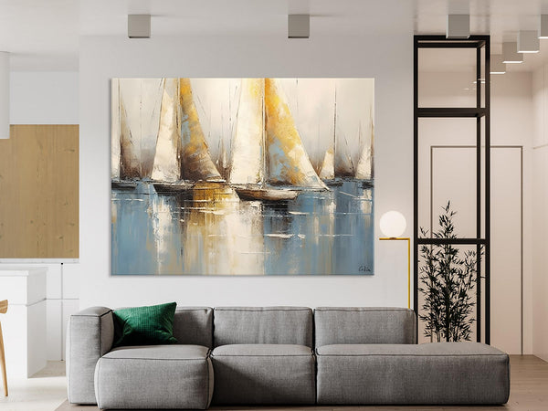 Large Paintings for Dining Room, Sail Boat Canvas Painting, Living Room Canvas Painting, Original Canvas Wall Art Paintings-Art Painting Canvas