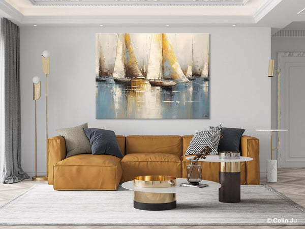 Large Paintings for Dining Room, Sail Boat Canvas Painting, Living Room Canvas Painting, Original Canvas Wall Art Paintings-Art Painting Canvas