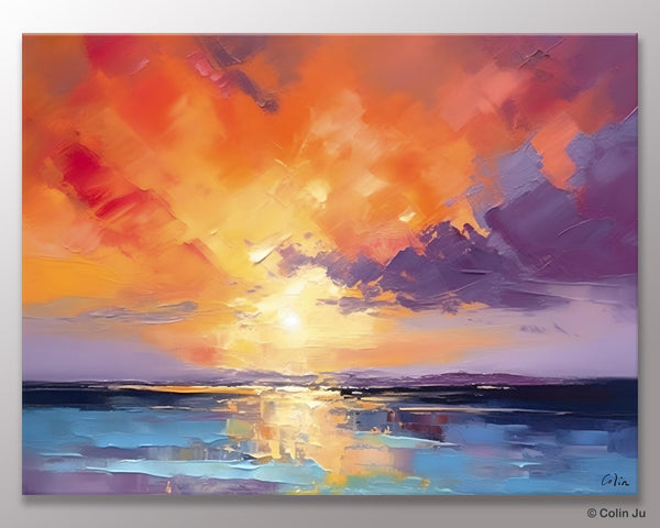 Original Landscape Oil Paintings, Sunrise Paintings, Large Contemporary Wall Art, Oil Painting on Canvas, Extra Large Paintings for Bedroom-Art Painting Canvas