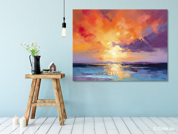 Original Landscape Oil Paintings, Sunrise Paintings, Large Contemporary Wall Art, Oil Painting on Canvas, Extra Large Paintings for Bedroom-Art Painting Canvas