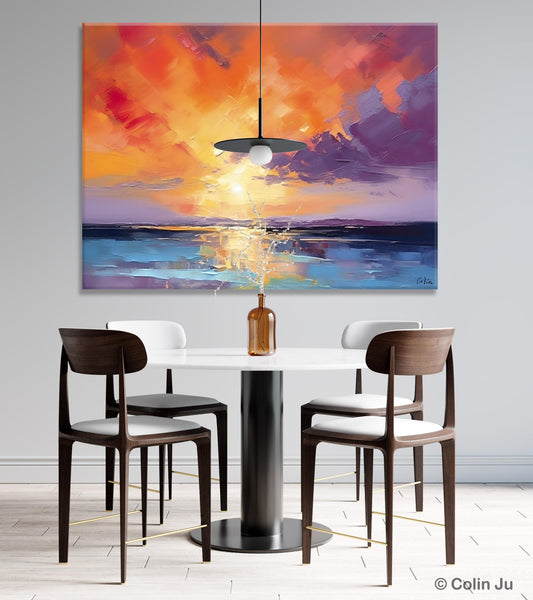 Original Landscape Oil Paintings, Sunrise Paintings, Large Contemporary Wall Art, Oil Painting on Canvas, Extra Large Paintings for Bedroom-Art Painting Canvas