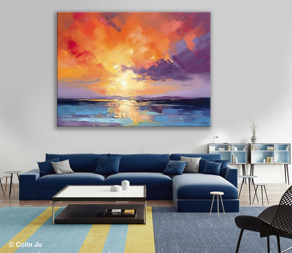 Original Landscape Oil Paintings, Sunrise Paintings, Large Contemporary Wall Art, Oil Painting on Canvas, Extra Large Paintings for Bedroom-Art Painting Canvas