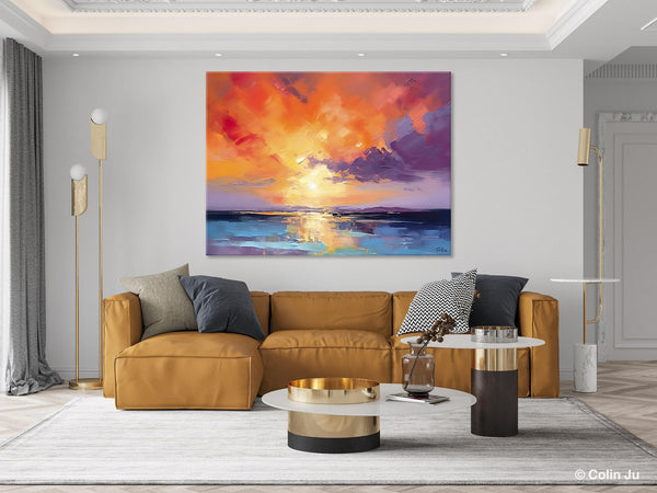 Original Landscape Oil Paintings, Sunrise Paintings, Large Contemporary Wall Art, Oil Painting on Canvas, Extra Large Paintings for Bedroom-Art Painting Canvas