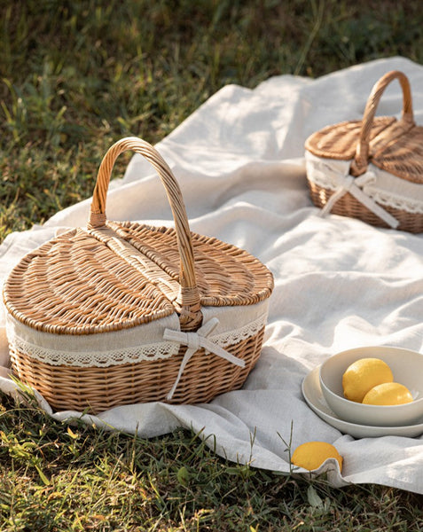 Picnic Storage Basket with Handle, Extra Large Kitchen Storage Baskets, Natural Hand-woven Wicker Storage Basket, Lovely Willow Weaving Baskets for Vegetable, Natural Fruit Storage Baskets-Art Painting Canvas