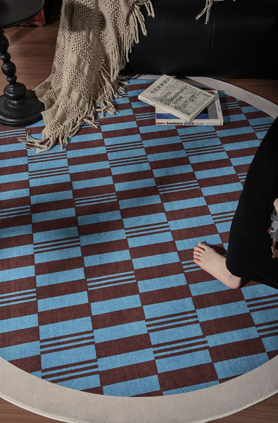 Modern Rugs for Dining Room, Geometric Modern Rugs for Living Room, Mid Century Circular Rugs for Bedroom, Abstract Contemporary Round Rugs under Chairs-Art Painting Canvas