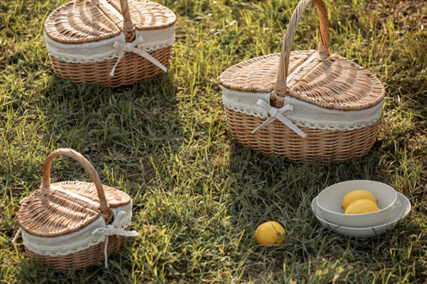 Picnic Storage Basket with Handle, Extra Large Kitchen Storage Baskets, Natural Hand-woven Wicker Storage Basket, Lovely Willow Weaving Baskets for Vegetable, Natural Fruit Storage Baskets-Art Painting Canvas
