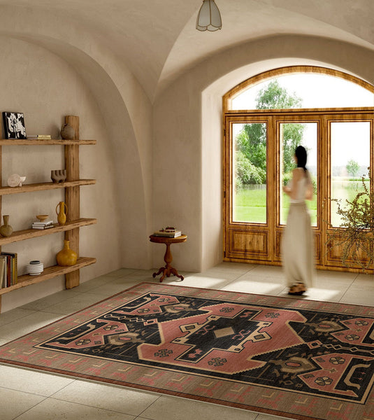 Large Modern Rugs under Dining Room Table, Contemporary Abstract Rugs Next to Bed, Vintage Soft Turkish Rug for Living Room, Geometric Modern Carpets for Office-Art Painting Canvas