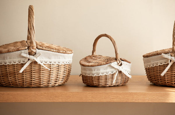 Picnic Storage Basket with Handle, Extra Large Kitchen Storage Baskets, Natural Hand-woven Wicker Storage Basket, Lovely Willow Weaving Baskets for Vegetable, Natural Fruit Storage Baskets-Art Painting Canvas