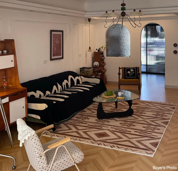 Mid Century Modern Rugs Next to Bed, Contemporary Rugs for Bedroom, Abstract Modern Carpets for Living Room, Modern Rugs for Dining Room-Art Painting Canvas