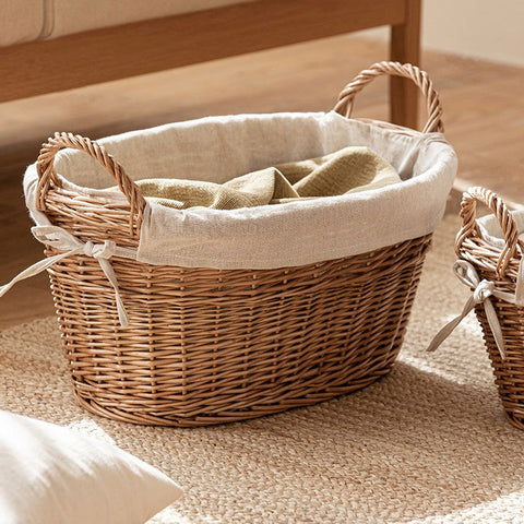 Large Kitchen Round Storage Baskets, Large Food Storage Basket with Handle, Natural Hand-woven Wicker Storage Basket for Clothes, Willow Weaving Baskets for Toys-Art Painting Canvas