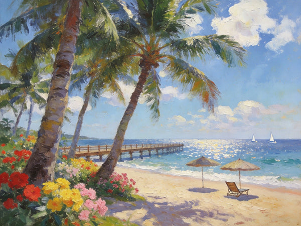 Canvas Wall Art Paintings, Ocean's Sandy Shore, Seashore Sunrise Paintings, Hand Painted Canvas Art, Landscape Canvas Paintings, Original Oil Paintings, Buy Oil Paintings Online-Art Painting Canvas