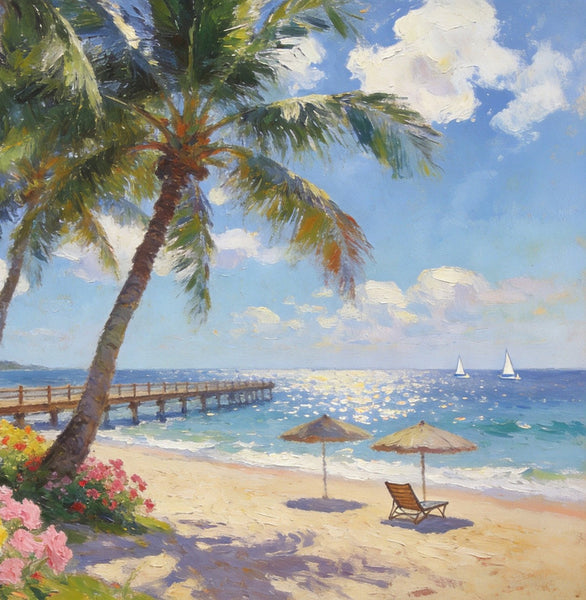 Canvas Wall Art Paintings, Ocean's Sandy Shore, Seashore Sunrise Paintings, Hand Painted Canvas Art, Landscape Canvas Paintings, Original Oil Paintings, Buy Oil Paintings Online-Art Painting Canvas