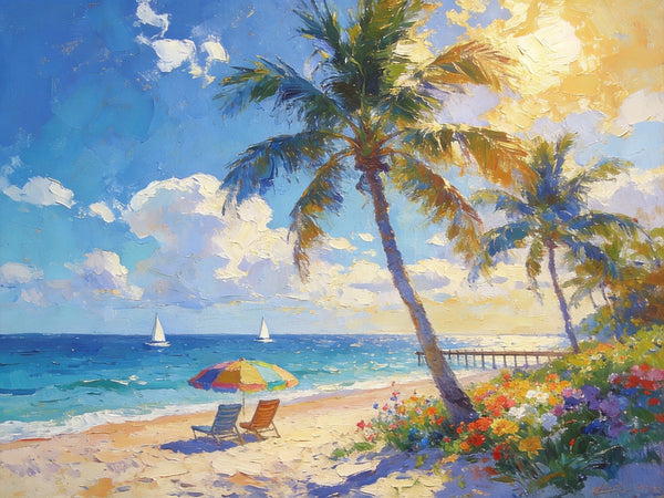 Sun, Sand, and Seaside Peace, Seashore Sunrise Paintings, Hand Painted Canvas Art, Canvas Wall Art Paintings, Landscape Canvas Paintings, Original Oil Paintings, Small Oil Paintings-Art Painting Canvas