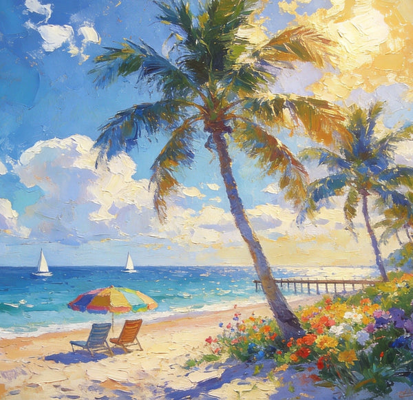 Sun, Sand, and Seaside Peace, Seashore Sunrise Paintings, Hand Painted Canvas Art, Canvas Wall Art Paintings, Landscape Canvas Paintings, Original Oil Paintings, Small Oil Paintings-Art Painting Canvas