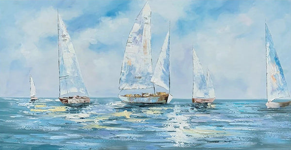 Contemporary Canvas Artwork, Abstract Wall Art Paintings, Modern Art Paintings for Dining Room, Sail Boat Acrylic Paintings on Canvas, Hand Painted Wall Art Paintings-Art Painting Canvas
