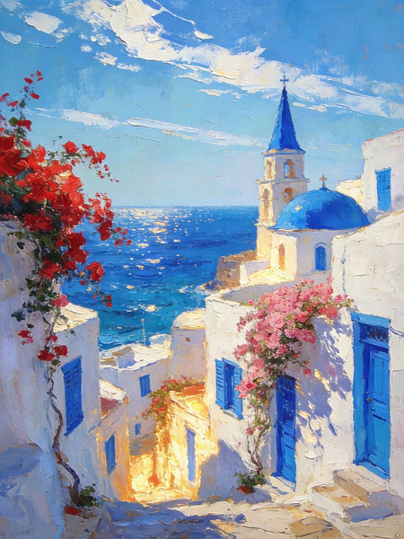 Original Landscape Art, Majestic Aegean Views, Small Oil Paintings, Hand Painted Canvas Art, Buy Paintings Online, Landscape Paintings for Bedroom-Art Painting Canvas