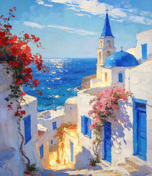 Original Landscape Art, Majestic Aegean Views, Small Oil Paintings, Hand Painted Canvas Art, Buy Paintings Online, Landscape Paintings for Bedroom-Art Painting Canvas