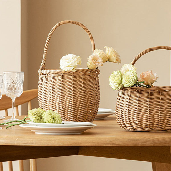 Wicker Storage Basket for Kitchen, Hand-woven Picnic Food Basket with Handle, Willow Weaving Baskets for Vegetable, Natural Fruit Basket, Storage Basket for Shelves-Art Painting Canvas
