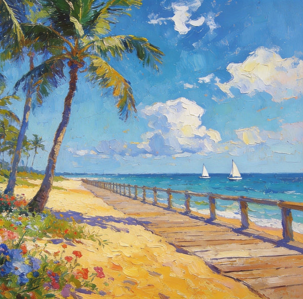 Small Wall Art Paintings, Beachside Beauty, Seashore Palm Tree Paintings, Small Oil Paintings, Hand Painted Canvas Art, Canvas Paintings for Living Room, Original Landscape Paintings-Art Painting Canvas
