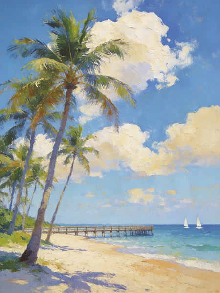 Palette Knife Artwork, Sandy Shores and Palm Tree, Hand Painted Canvas Art, Small Oil Paintings, Original Canvas Paintings, Landscape Paintings for Bedroom-Art Painting Canvas