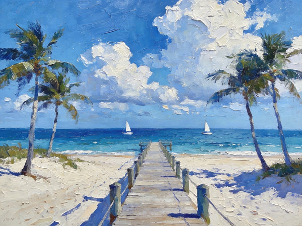 Heavy Texture Oil Paintings, Beach Paradise by the Sea, Seashore Palm Tree Paintings, Landscape Canvas Paintings, Original Oil Paintings, Landscape Paintings on Canvas, Hand Painted Canvas Art-Art Painting Canvas
