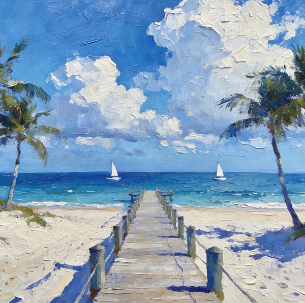 Heavy Texture Oil Paintings, Beach Paradise by the Sea, Seashore Palm Tree Paintings, Landscape Canvas Paintings, Original Oil Paintings, Landscape Paintings on Canvas, Hand Painted Canvas Art-Art Painting Canvas