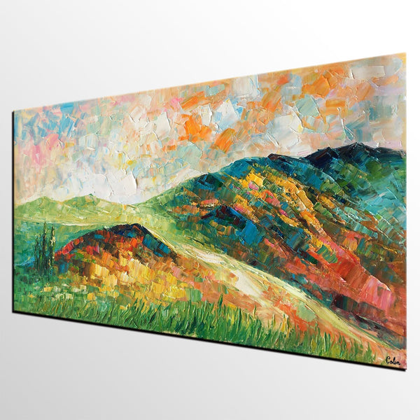 Mountain Landscape Painting, Landscape Painting, Custom Abstract Oil Painting, Bedroom Wall Art-Art Painting Canvas