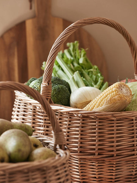 Large Picnic Food Basket with Handle, Natural Hand-woven Wicker Storage Basket, Willow Weaving Baskets for Vegetable, Natural Fruit Basket, Kitchen Storage Baskets-Art Painting Canvas