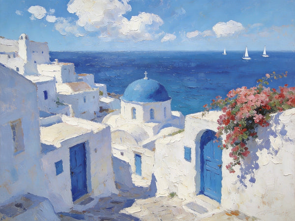 Dreamy Aegean Vistas, Hand Painted Canvas Art, Landscape Paintings for Living Room, Small Canvas Paintings, Landscape Wall Art Paintings, Original Oil Paintings-Art Painting Canvas