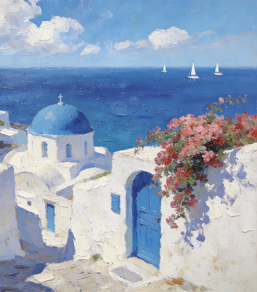 Dreamy Aegean Vistas, Hand Painted Canvas Art, Landscape Paintings for Living Room, Small Canvas Paintings, Landscape Wall Art Paintings, Original Oil Paintings-Art Painting Canvas