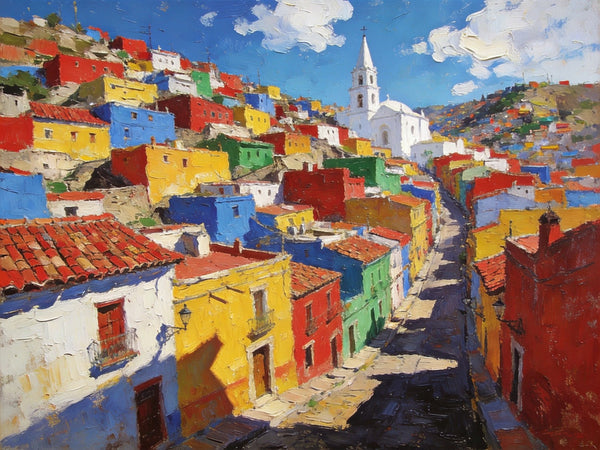 Canvas Wall Art Paintings, Guanajuato's Chromatic Charm, Hand Painted Canvas Art, Small Oil Paintings, Landscape Canvas Paintings, Original Canvas Paintings-Art Painting Canvas